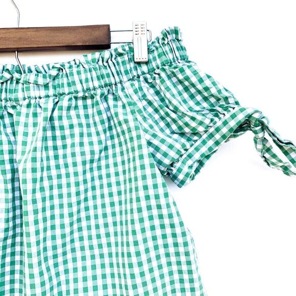J. Crew White Green Gingham Off the Shoulder Top - Picture 9 of 10